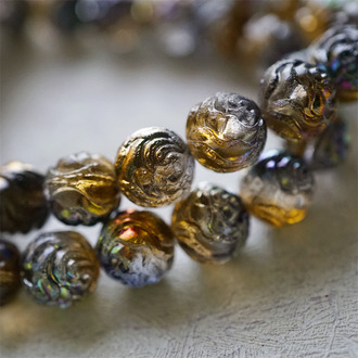 冷调灰银橘光流彩配色~浮雕玫瑰圆珠vintage风捷克珠玻璃琉璃串珠 13MM