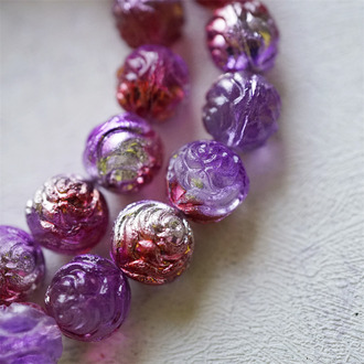 流光金属莓果少女风Y2K~浮雕玫瑰圆珠vintage风捷克珠玻璃琉璃串珠 13MM