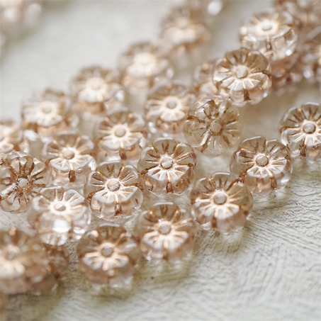 经典透明描玫瑰金色~捷克珠夏威夷小花花琉璃珠玻璃珠DIY串珠材料 8MM