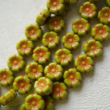 橄榄绿拼复古橙色~捷克珠夏威夷小花花琉璃珠玻璃珠DIY串珠材料 8MM-4