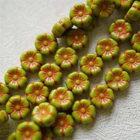橄榄绿拼复古橙色~捷克珠夏威夷小花花琉璃珠玻璃珠DIY串珠材料 8MM-6