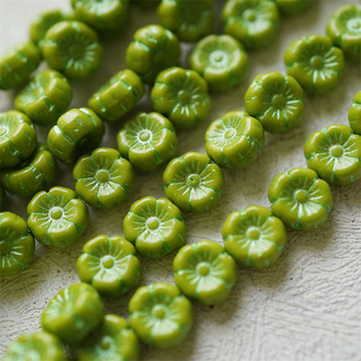 橄榄绿微金属彩绘色~捷克珠夏威夷小花花琉璃珠玻璃珠DIY串珠材料 8MM