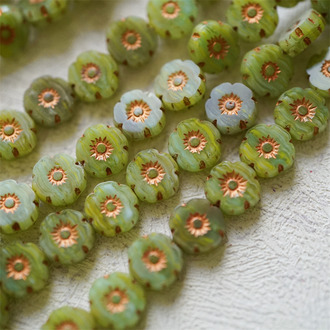 清新绿茶渐变色描玫瑰金~捷克珠夏威夷小花花琉璃珠玻璃珠DIY串珠材料 8MM