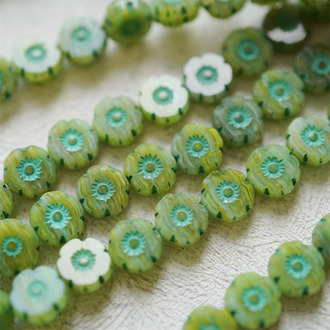 清新绿茶渐变色彩绘绿色~捷克珠夏威夷小花花琉璃珠玻璃珠DIY串珠材料 8MM