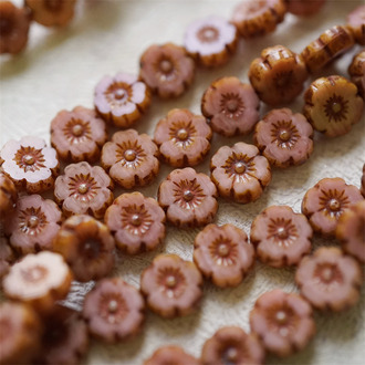 做旧渐变粉毕加索色~捷克珠夏威夷小花花琉璃珠玻璃珠DIY串珠材料 8MM