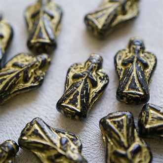 经典黑色描金~可爱圣光天使直孔珠捷克玻璃琉璃珠 23X13MM