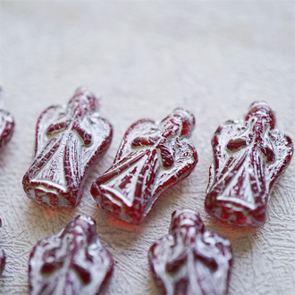 复古宝石红描银色~可爱圣光天使直孔珠捷克玻璃琉璃珠 23X13MM
