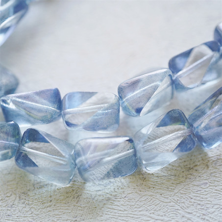 水蓝色光泽感切面~多面立体异形棱面直孔珠捷克珠玻璃琉璃珠 14X11MM-6