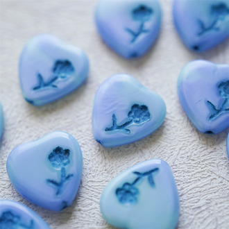 清新蓝绿渐变描蓝色~小花爱心桃心捷克珠玻璃琉璃珠 15MM