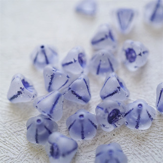 雾面透明描蓝紫色~大号莲雾花捷克珠玻璃琉璃珠 11X13MM