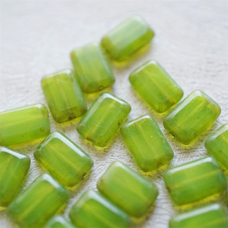 复古蛋白翠绿色系~做旧边框长方玻璃捷克珠琉璃 12X8MM