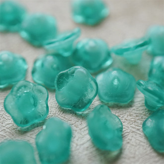 透感湖水绿渐变mix色~可爱侧孔纽扣花朵捷克珠玻璃琉璃珠 12X6MM