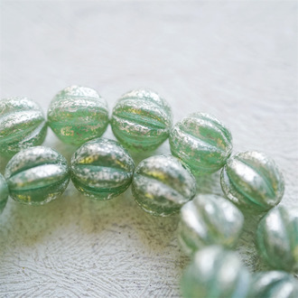 复古玉绿烫白金色~南瓜珠捷克珠玻璃琉璃珠 10MM