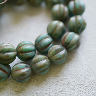 斑驳做旧铜锈绿感复古~南瓜珠捷克珠玻璃琉璃珠 10MM