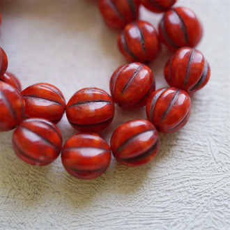 复古渐变红描枪黑色~南瓜珠捷克珠玻璃琉璃珠 10MM