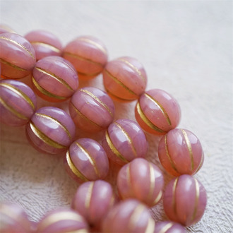 复古果冻粉渐变描金色~南瓜珠捷克珠玻璃琉璃珠 10MM