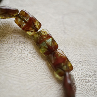 透红绿渐变mix毕加索做旧~星星VINTAGE风四芒星长方块捷克珠玻璃琉璃珠小号 12X8MM