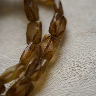 复古透米色微条纹渐变mix~星星VINTAGE风四芒星长方块捷克珠玻璃琉璃珠小号 12X8MM