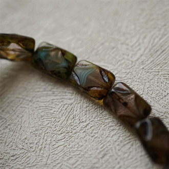 复古青蓝绿做旧透明夹心mix色~星星VINTAGE风四芒星长方块捷克珠玻璃琉璃珠小号 12X8MM