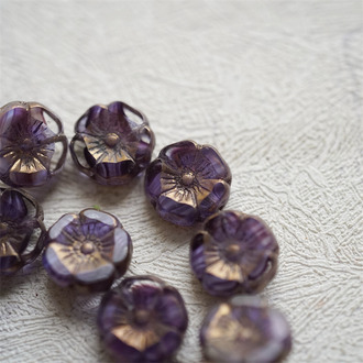 深紫罗兰色条纹夹心mix渐变透感金属光泽~夏威夷小花常规花珠捷克珠玻璃琉璃珠 12MM