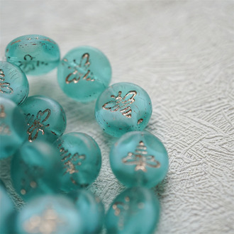 雾面夹心青绿色描玫瑰金~新款可爱蜜蜂扁圆捷克珠琉璃珠玻璃珠 12MM