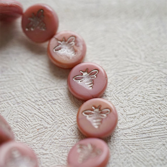 温柔少女粉描白金色~新款可爱蜜蜂扁圆捷克珠琉璃珠玻璃珠 12MM