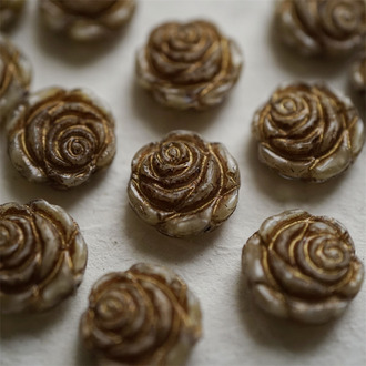 复古浅棕卡其色做旧古铜色~复古风少女蔷薇玫瑰捷克珠玻璃琉璃 14MM