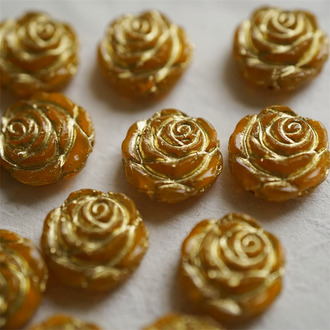 夏日果汁橘描金色~复古风少女蔷薇玫瑰捷克珠玻璃琉璃 14MM