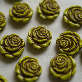 山葵绿做旧古铜色~复古风少女蔷薇玫瑰捷克珠玻璃琉璃 14MM