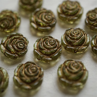 复古古铜萤草绿做旧感~复古风少女蔷薇玫瑰捷克珠玻璃琉璃 14MM