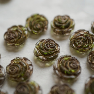 透明夹心果酱绿复古古铜色做旧~复古风少女蔷薇玫瑰捷克珠玻璃琉璃 14MM