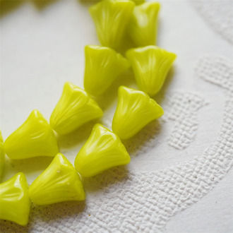 纯色芥末黄绿~百合郁金香捷克珠玻璃琉璃珠 10X10MM