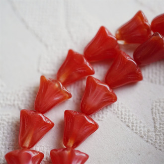 丝绸红色夹心渐变色~百合郁金香捷克珠玻璃琉璃珠 10X10MM