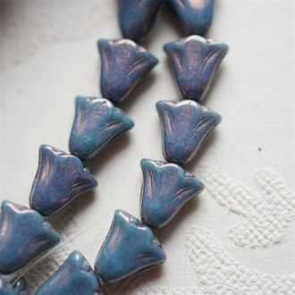 复古光泽夜蓝色~百合郁金香捷克珠玻璃琉璃珠 10X10MM
