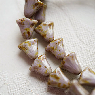 复古灰紫色做旧毕加索风~百合郁金香捷克珠玻璃琉璃珠 10X10MM