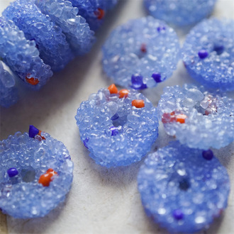 缤纷海滩蓝~大号扁圆隔片冰晶岩盐感手造环保玻璃珠西非贸易珠 尺寸约20X6MM