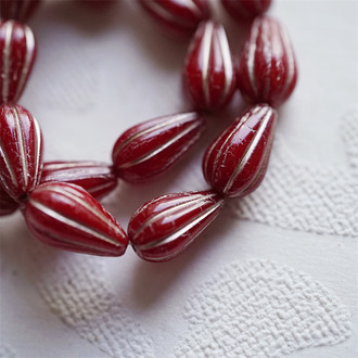 深酒红描白金色~水滴南瓜珠捷克玻璃琉璃 13X8MM