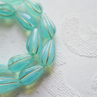 果冻青绿色描金~水滴南瓜珠捷克玻璃琉璃 13X8MM
