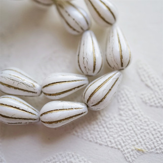纯白描复古做旧金色~水滴南瓜珠捷克玻璃琉璃 13X8MM