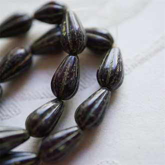 复古毕加索做旧暗墨棕红色~水滴南瓜珠捷克玻璃琉璃 13X8MM
