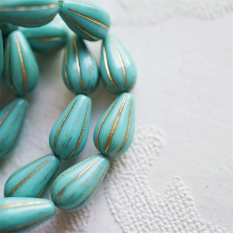 经典松石绿描金~水滴南瓜珠捷克玻璃琉璃 13X8MM