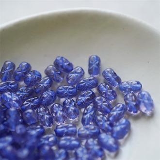 透蓝紫彩绘色~迷你浮雕星星纹小矩形长方形珠捷克珠玻璃琉璃珠 6X4MM