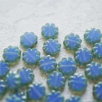蛋白蓝切面矿银边~常规小雏菊花朵捷克珠玻璃琉璃珠 9MM