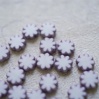 白色切面紫色花边~常规小雏菊花朵捷克珠玻璃琉璃珠 9MM