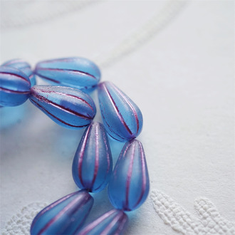 雾面蓝描金属紫粉色~水滴南瓜珠捷克玻璃琉璃 13X8MM