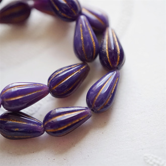 复古深紫描古铜金~水滴南瓜珠捷克玻璃琉璃 13X8MM