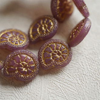 复古蛋白粉色描金~海洋生物贝壳鹦鹉螺化石捷克珠玻璃琉璃珠 18X16MM