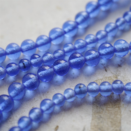 十枚入！透海洋蓝手造绝美圆珠~日本进口中古古董灯工玻璃琉璃珠
