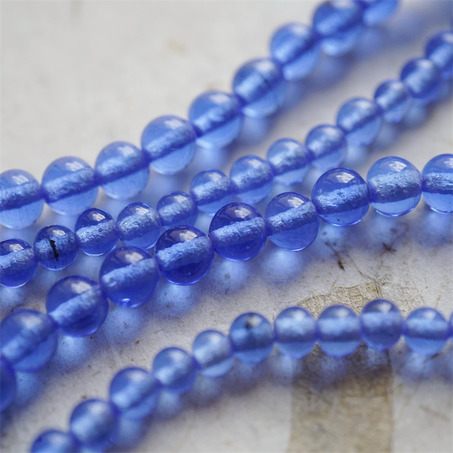 十枚入！透海洋蓝手造绝美圆珠~日本进口中古古董灯工玻璃琉璃珠-2