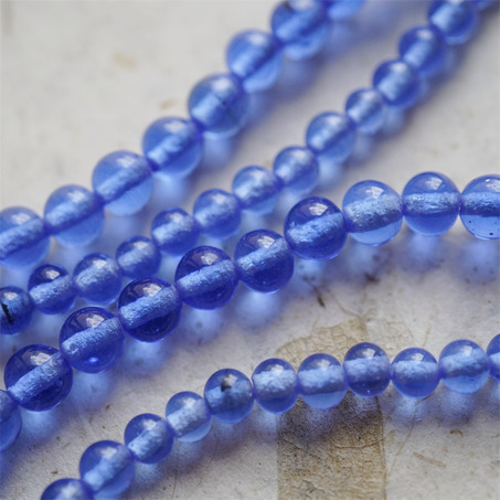 十枚入！透海洋蓝手造绝美圆珠~日本进口中古古董灯工玻璃琉璃珠-3